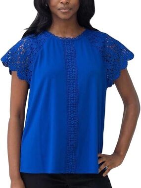 Cable & Gauge Royal Blue Lace Sleeve Blouse